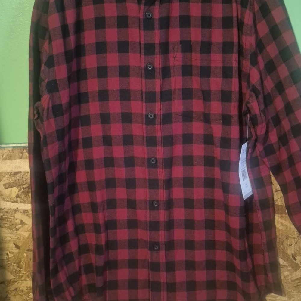 Geoffrey Beene Red and Black Plaid Shirt